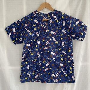 Kids Blue Rocket Print Shirt